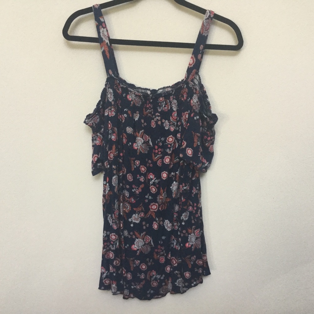 Maurices Navy Floral Off Shoulder Top Size 0 Bohemian Springtime Light Stretchy